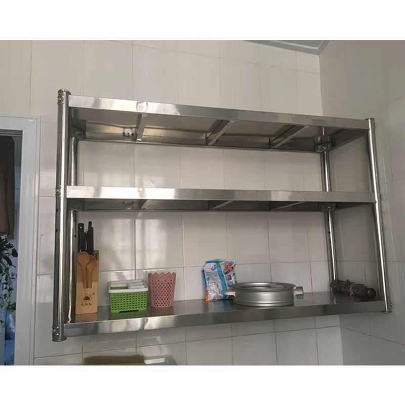 厨房不锈钢置物架两层三层打孔多功能壁挂吊架上墙架碗碟收纳架子