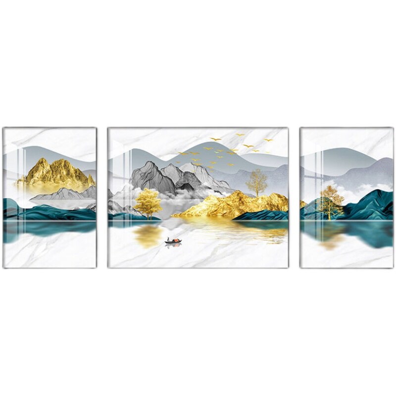 新款大气装饰画沙发背景墙壁有框晶瓷挂画客厅轻奢山水风景三定做
