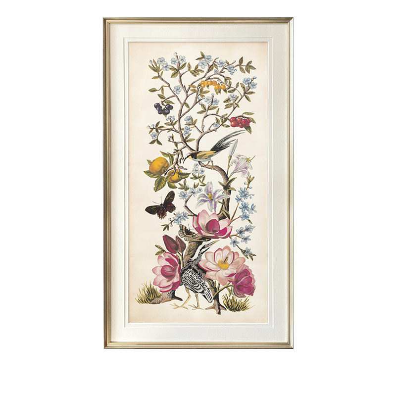 新中式装饰画 花鸟植物玄关竖版装饰画单幅过道花卉壁画别墅走廊