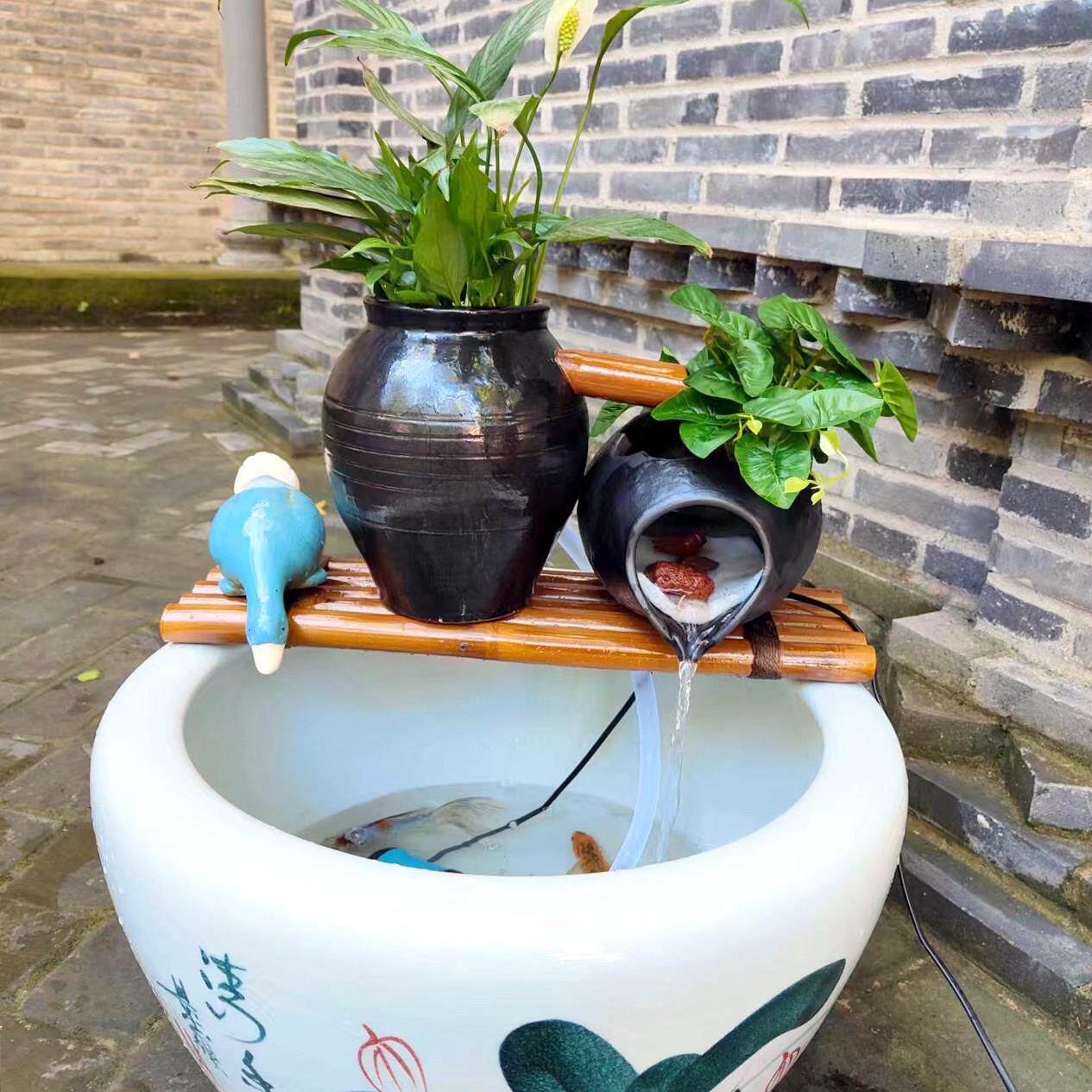 陶瓷循流水古法内养鱼院造景环摆庭件室增氧过滤创AFK意流水配件