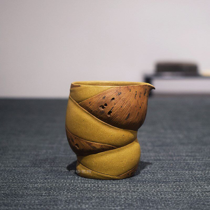 砺砂茗陶宜兴紫砂茶具原矿段泥陈真纯全手工薄胎佛肚竹公道杯可养