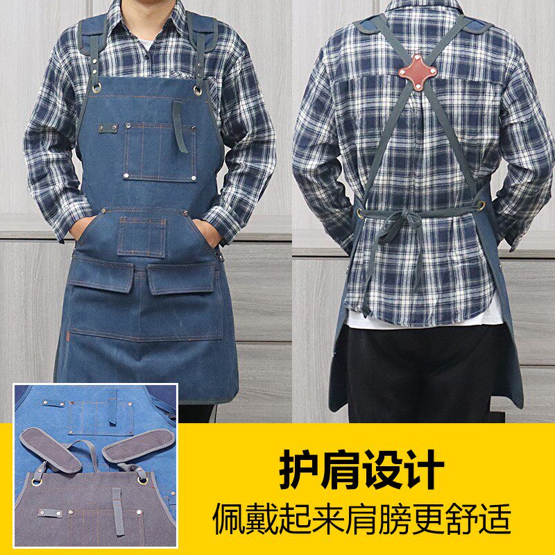 美式厚帆布双肩背带围裙园艺师维修工多口袋男士工作服订制印logo
