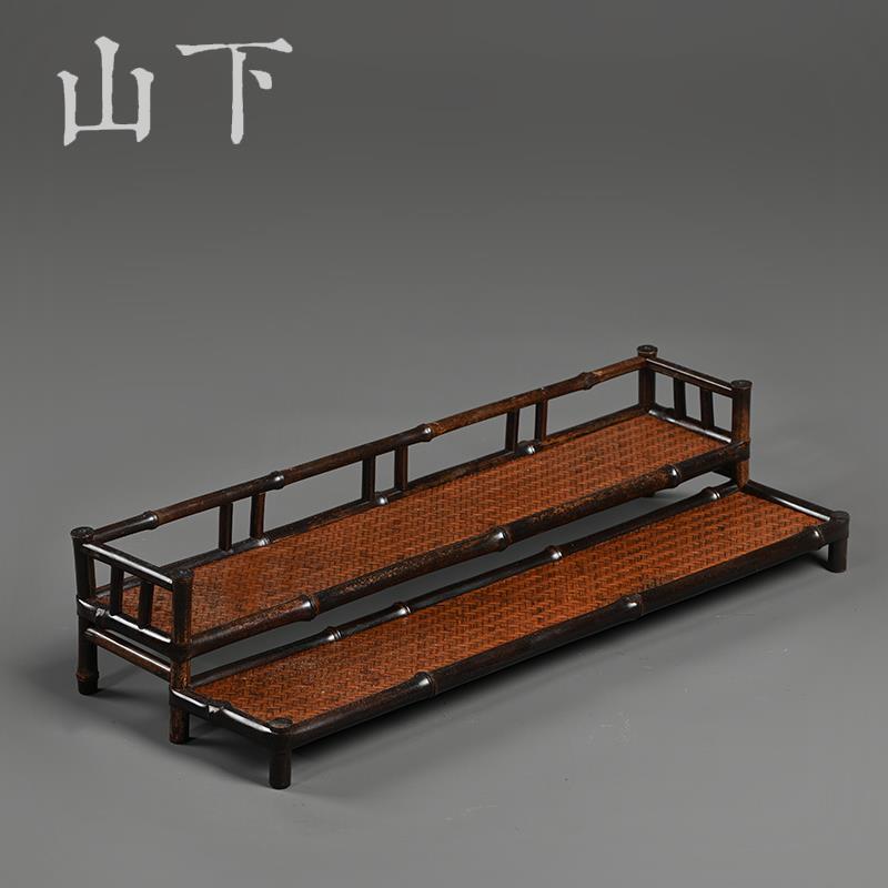 山下手作紫竹双层茶杯架竹制三层晾杯架茶具收纳架竹展示架茶壶架