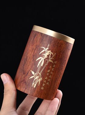 纯铜茶道六君子茶具配件花梨木6君子茶道单桶笔筒茶刀养壶笔组合