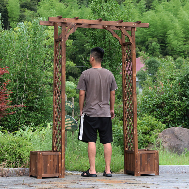 实木拱形花架爬藤架户外园艺装饰庭院别墅花园门葡萄架防腐木花箱