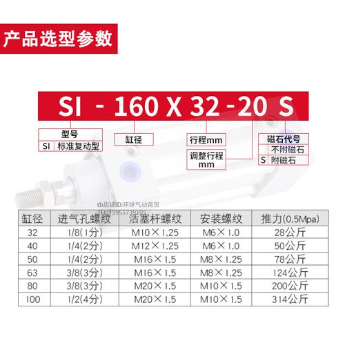 标准气缸SI32X40X50X63X80X100X125-25X50X75X100X125X15