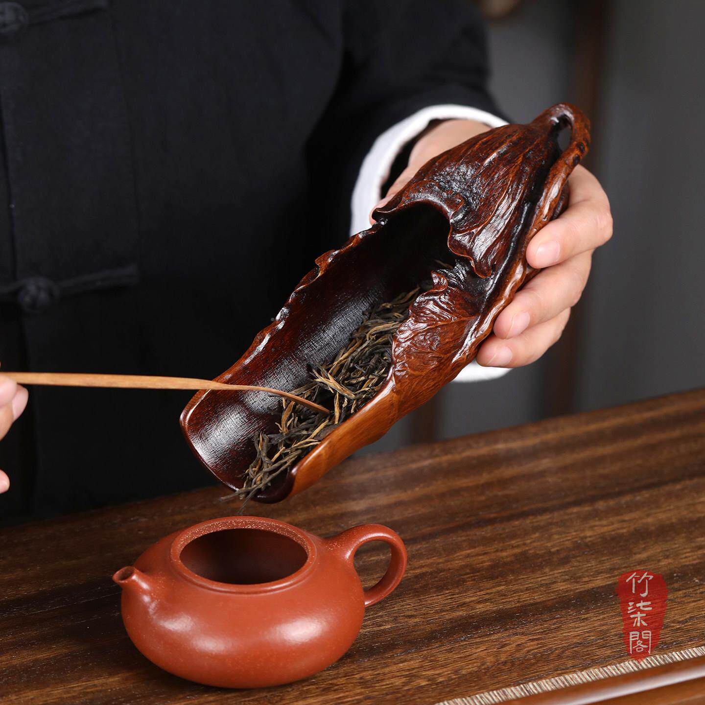 老竹茶根茶荷则手工雕刻茶大漆竹子茶拨赏YY0940茶铲竹扒文玩茶道