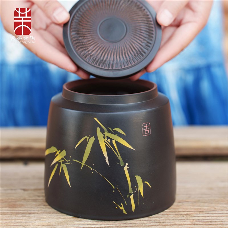 建水紫陶茶叶罐陶瓷家用密封罐斗茶罐散茶罐储存普洱茶醒茶罐迷你