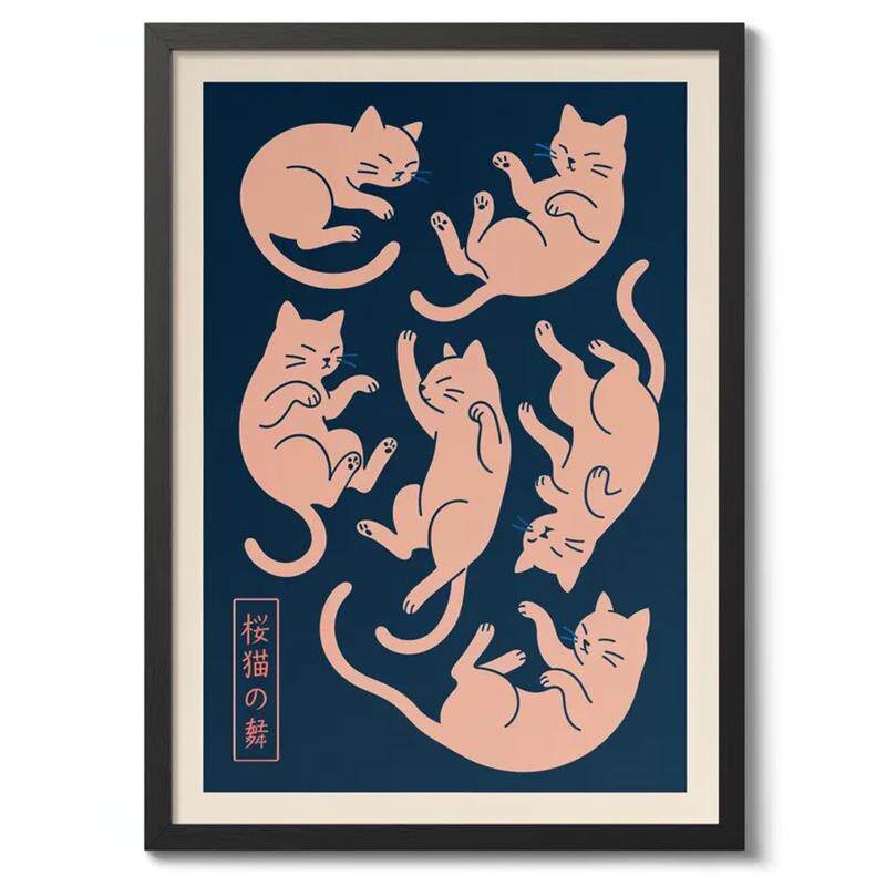 装饰画有框画挂画墙壁复古怀旧宠物猫咪动物卡通动漫日式艺术
