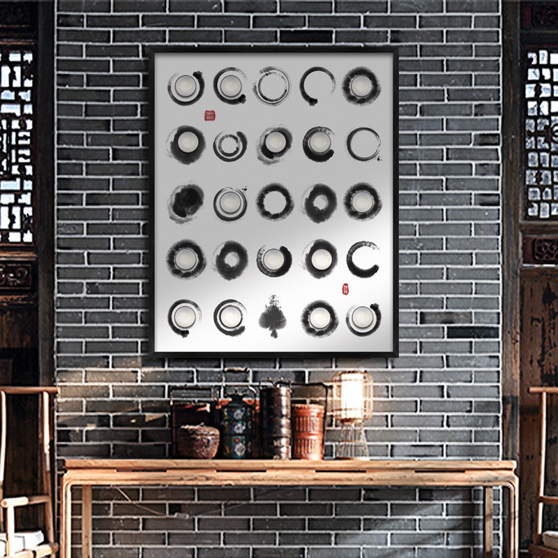 新中式入户玄关手工茶杯瓷器挂画茶室水墨实物立体装饰画民宿书房