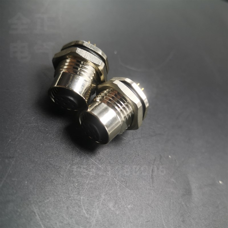M12单孔螺母安装PCB焊针线路板圆形底座BOM信号板2-8芯公母针孔座图片