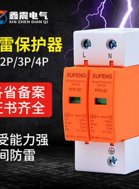 单相防雷器220V 浪涌保护器2P 4P 20KA 电涌保护器 家用避雷器