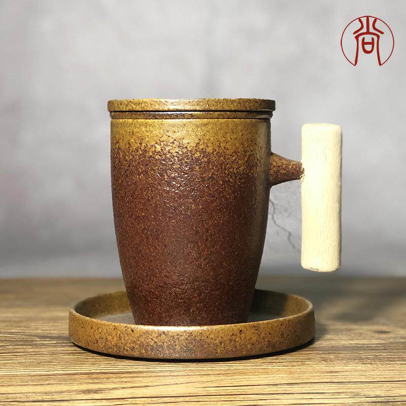 粗陶男士泡茶杯茶水分离带盖过滤茶漏大容量陶瓷杯子办公室马克杯