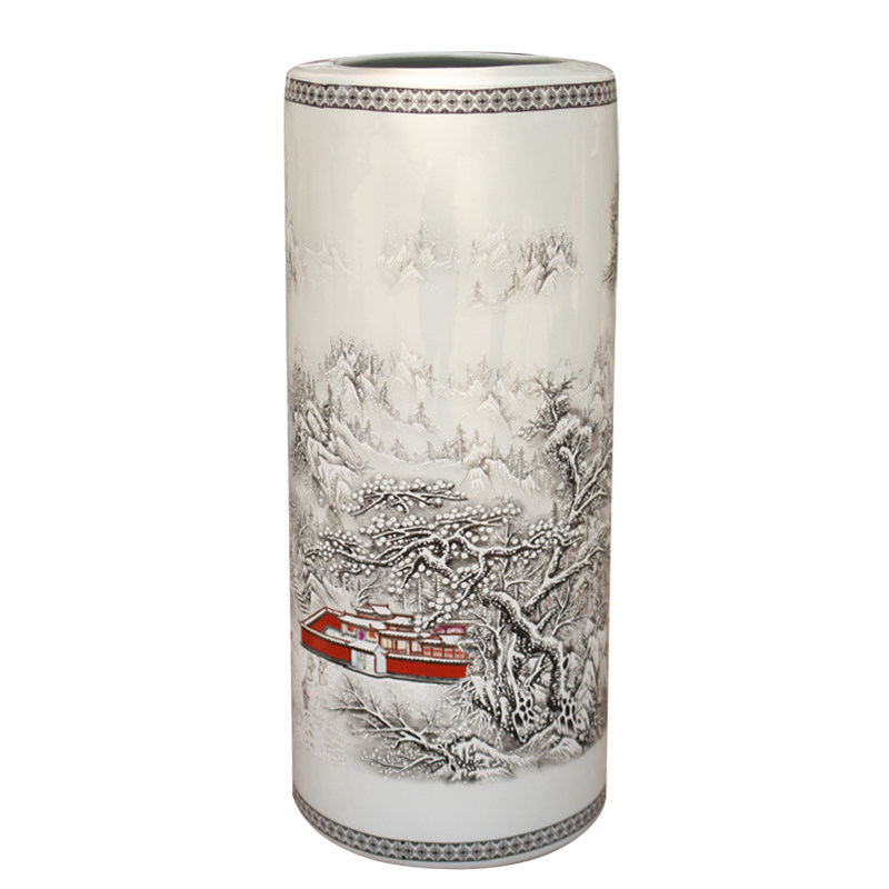 景德镇陶瓷直筒花瓶箭筒书画筒 粉彩瓷箭筒书字画缸帽筒 雪景