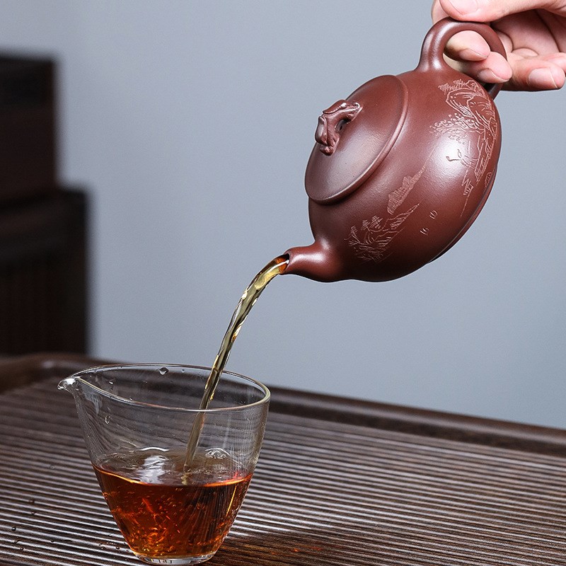 340毫升宜兴全手工石红紫砂壶静观龙运壶泡茶壶功夫茶具大容量