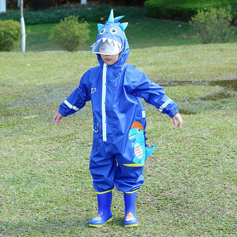 连体儿童雨衣男童女童宝宝卡通高领反光条幼儿园上学雨披防护雨具