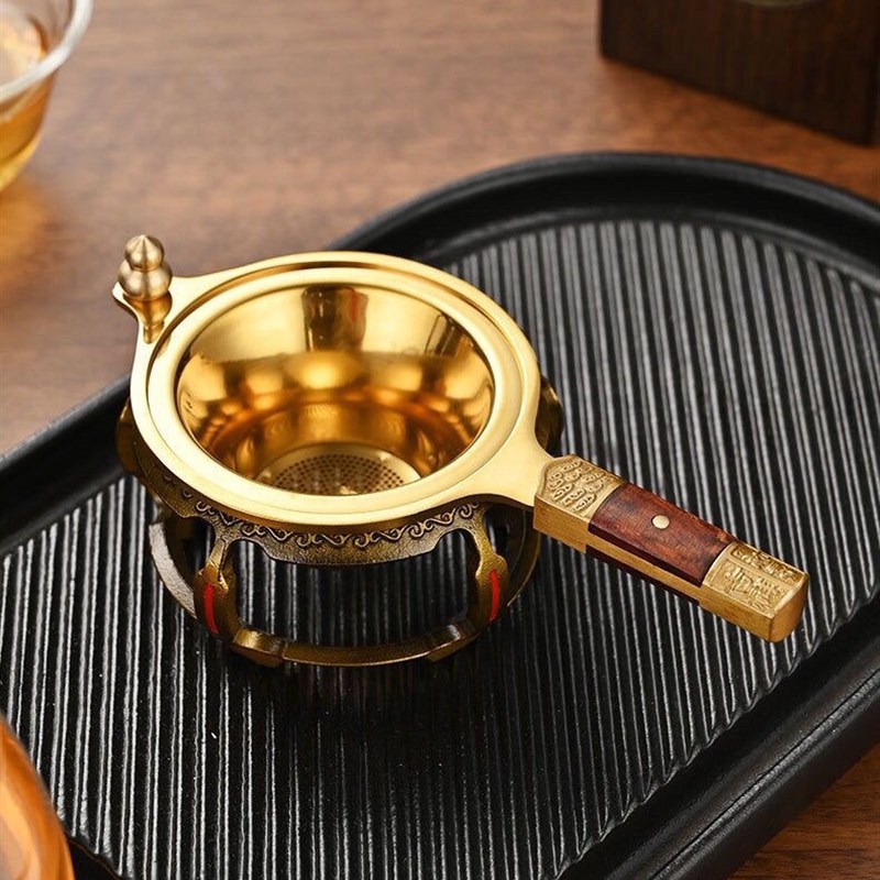 不锈钢茶漏茶滤网茶水分离器实木304茶漏底座茶托茶漏套装茶工具图片