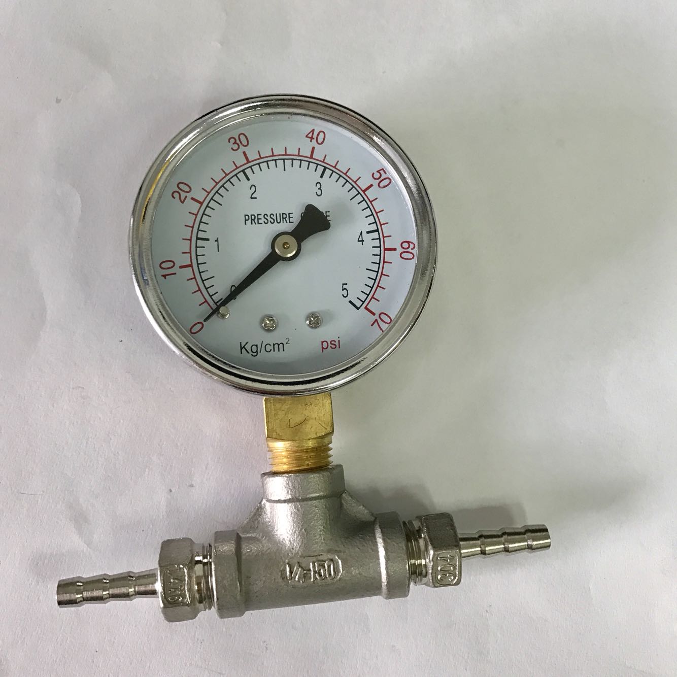 5kg 70psi 压力表 直径60mm 加不锈钢三通 加宝塔接头 宝塔可选