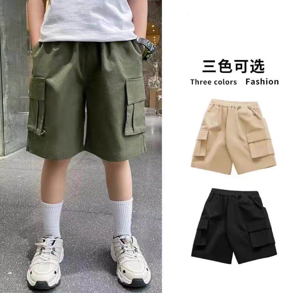 夏季薄款男童短裤韩版宽松儿童工装裤 男孩黑色裤子五分裤