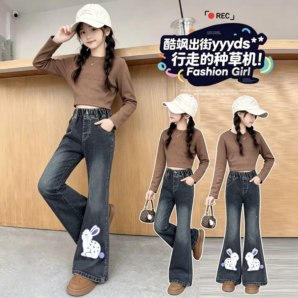 外贸儿童牛仔裤2026春秋新款中小童女宝宝韩版洋气时髦裤子潮