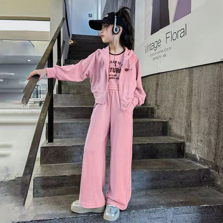 女童春装套装 新款时髦女孩春款儿童洋气衬衫宽松休闲裤两件套