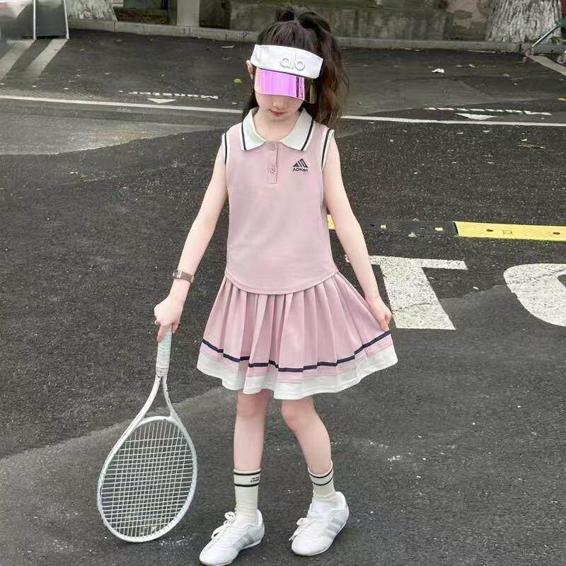 女童POLO衫运动套装2026夏季新款洋气大童无袖上衣短裙两件套儿童