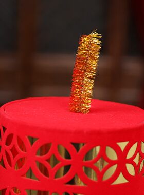 2022虎年新年春节装饰品大红植绒鞭炮坐炮摆件堆头年货场景布置