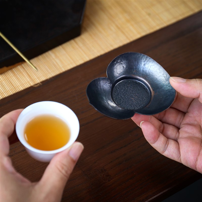 手工锻造纯铜制葫芦花朵杯托杯垫功夫茶道配件小号茶托防烫隔热垫