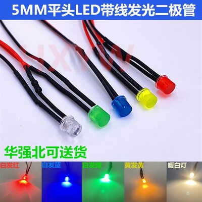F5发光二极管 5MM平头LED发光灯珠 3V6V12V24V220V模型玩具指示灯