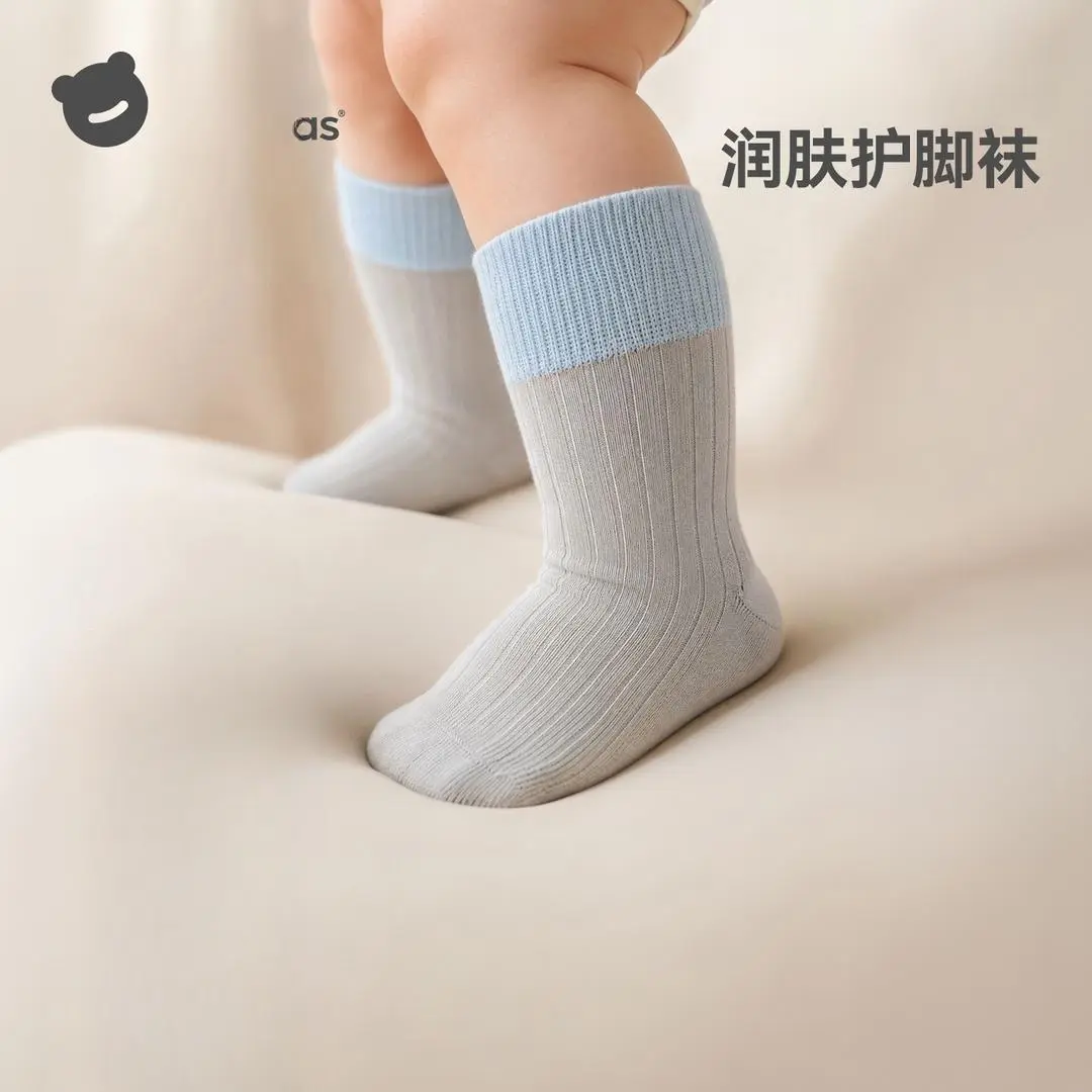 逗木熊婴儿新生儿袜子无骨男女宝宝中筒袜透气秋冬款儿童袜子dy