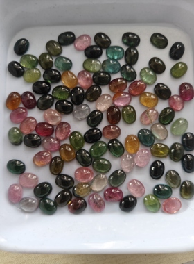 纯天然彩虹碧玺蛋面椭形6x8/‘4x6/3X5戒指手链，项链吊坠耳钉等