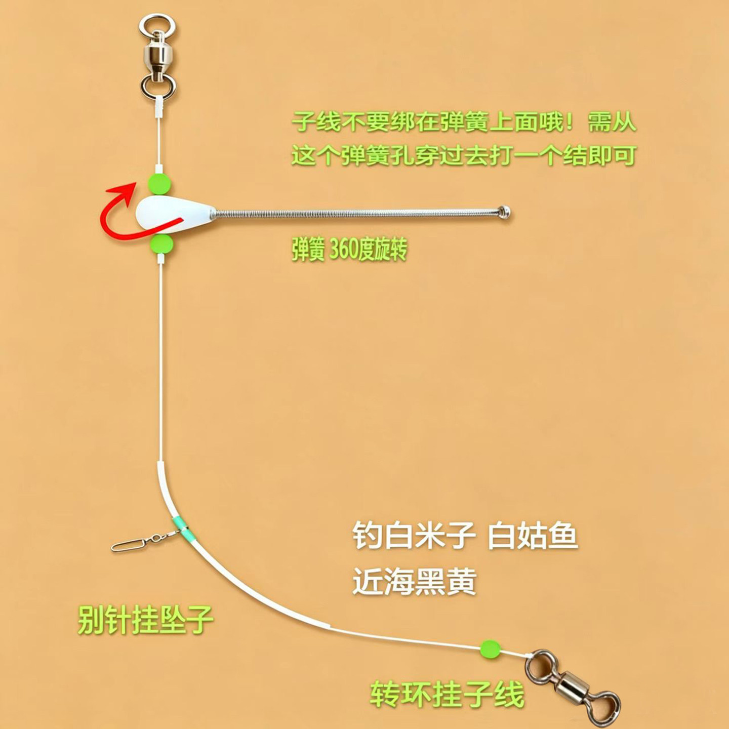 弹簧一拖一白米子防缠绕近海钓组图片