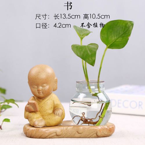 水养铜钱草陶瓷花盆水培绿萝玻璃花瓶透明室内鱼缸圆形盆多肉花盆
