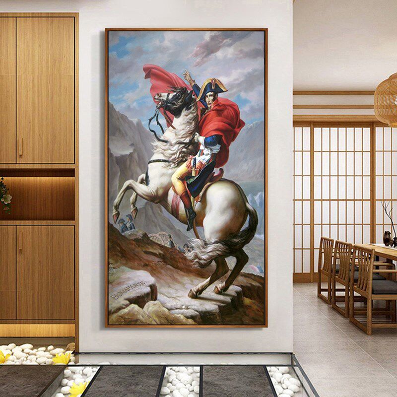 网红中式过道字画八骏图装饰画竖版马到成功墙壁画办公室玄关挂画
