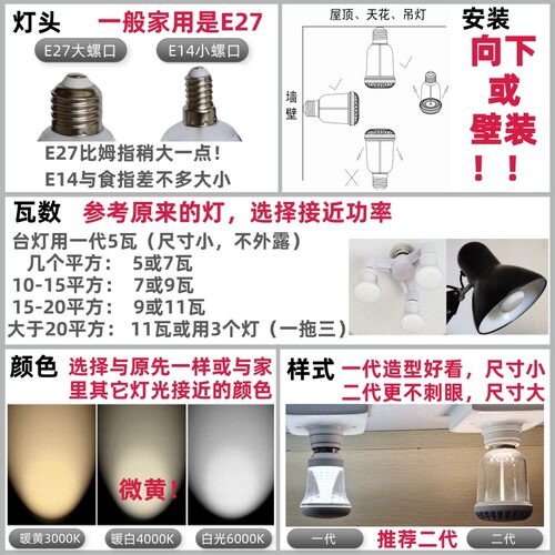 led新品护眼灯泡自然光高显色无频闪蓝光柔和不晃眼e27e14b22室内