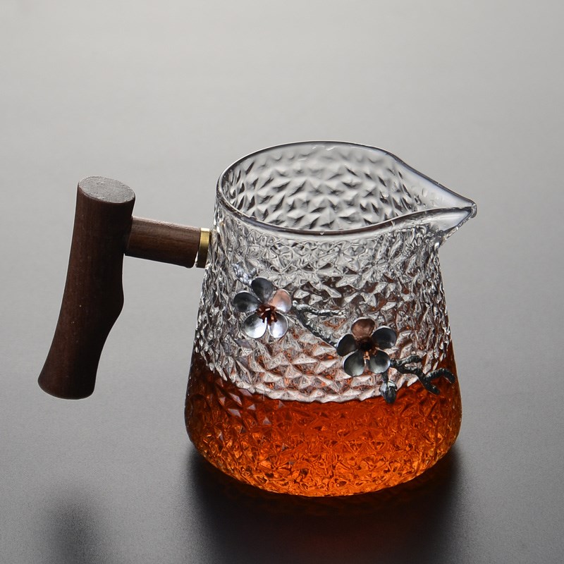 公道杯玻璃茶漏一体高档分茶器带手柄公杯茶虑套装功夫茶具木把