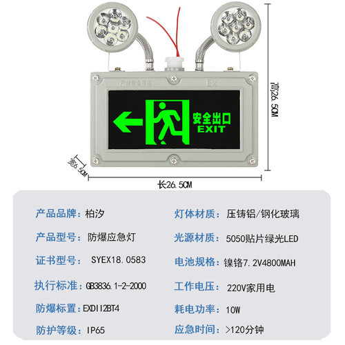 防爆应急灯LED疏散标志牌消防C照明灯加油站EX防爆安全出口指示灯