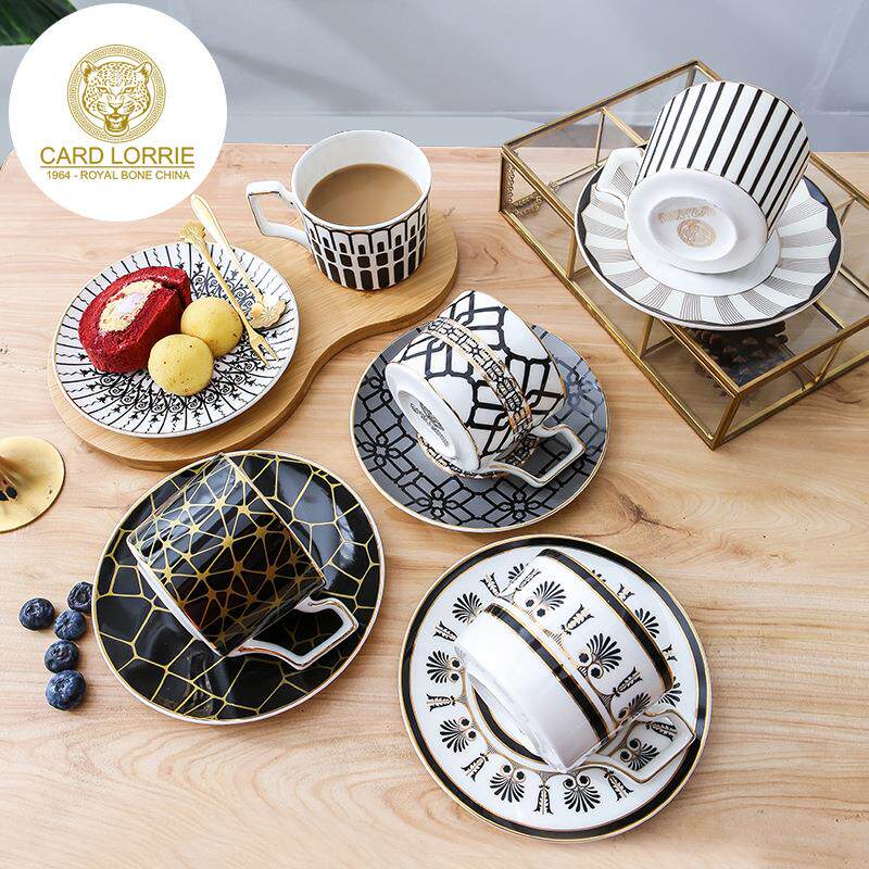 欧式骨瓷咖啡杯碟套装+家用早餐杯带盘+下午茶红茶杯带勺新品