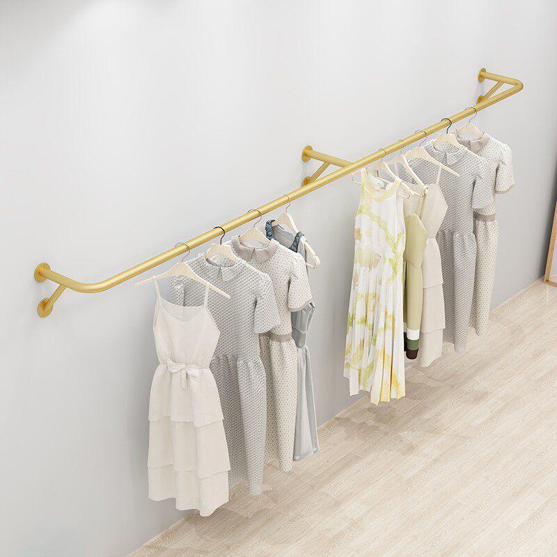 服装店上墙正侧挂展示架童装金色衣服架子简约女装店货架壁挂衣架