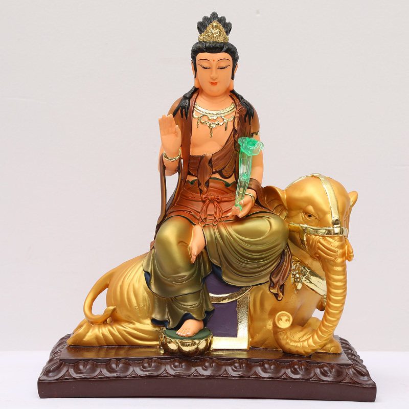 文殊普贤菩萨佛像 摆件华严三圣 彩绘文殊佛像 家用普贤神像