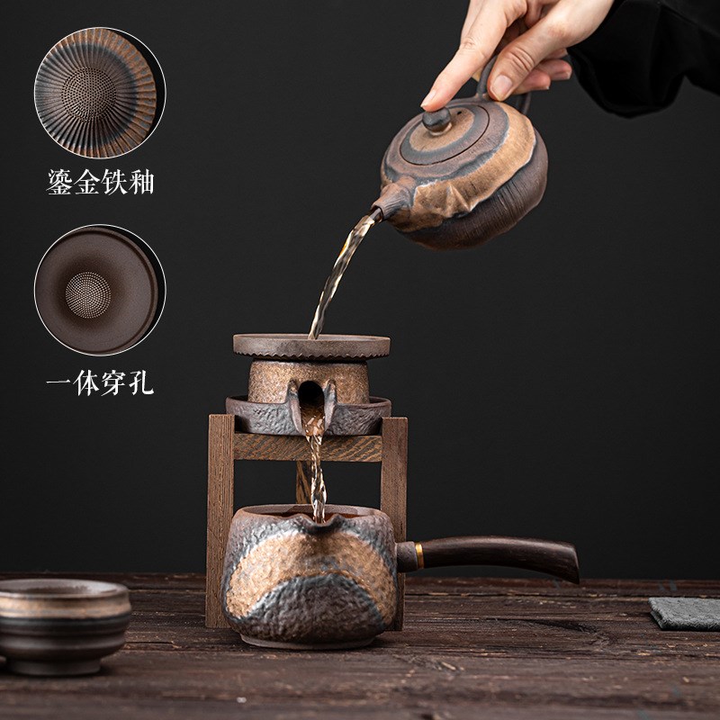 茶漏茶滤公道杯老岩泥高台过滤组陶瓷过滤孔木架子茶叶过滤茶隔架