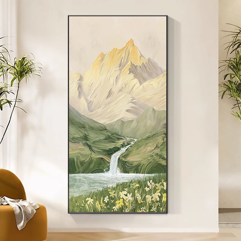 日照金山/玄关diy数字油画填充填色入户过道竖版挂画风景手绘画画