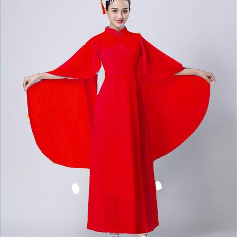 成人古筝演出服女中大童仙女气质飘逸中国风钢琴二胡表演服装长裙