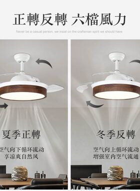 风扇灯变频隐形吊扇灯北美黑胡桃木高档大气新中式家用餐厅风扇灯