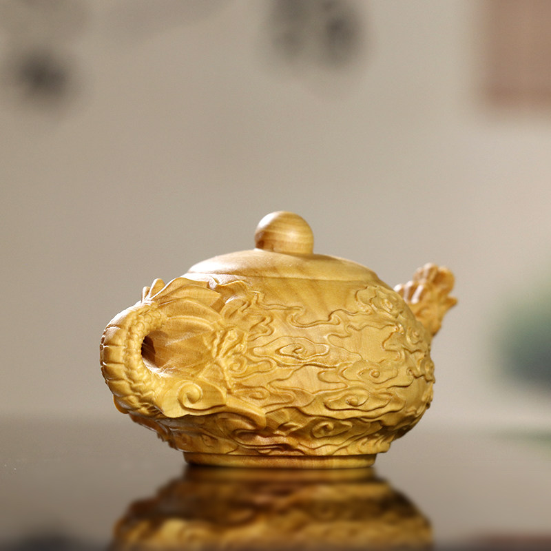 黄杨木雕文玩祥龙壶木质茶壶工艺品家居摆件手把件男士随身把玩件