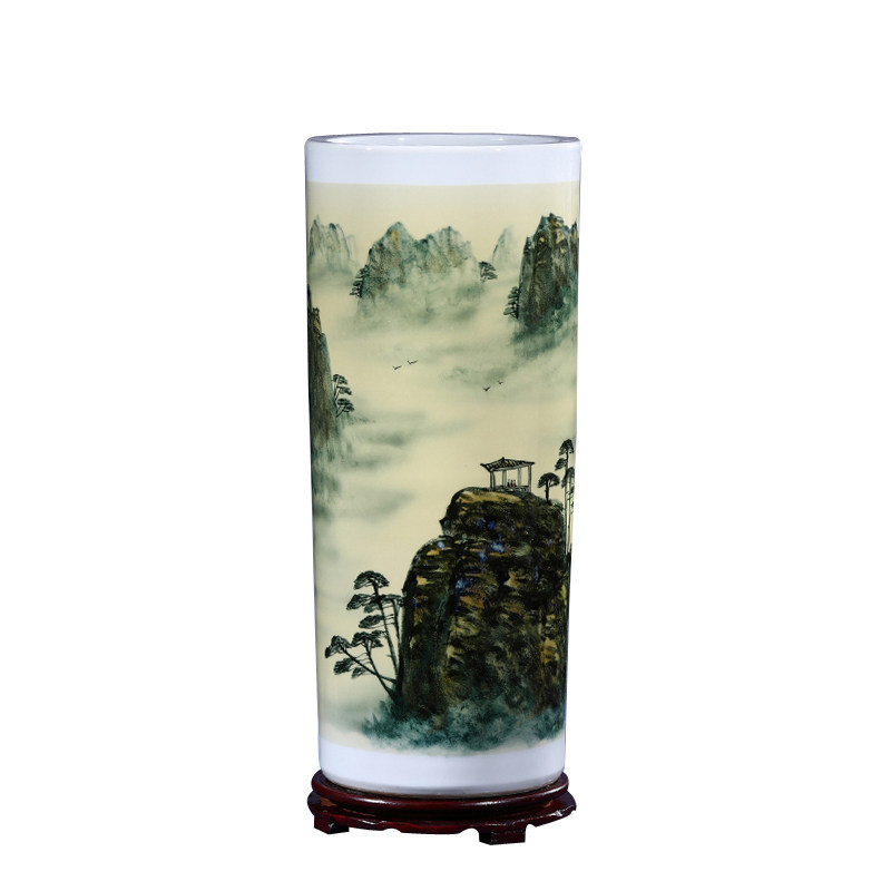 景德镇陶瓷器大花瓶客厅落地仿古插花青花瓷器箭筒卷轴缸装饰摆件