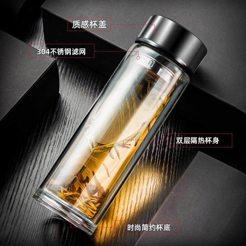 大容量双层玻璃杯 耐热高硼硅泡茶随手杯 带盖过滤密封适用家用办