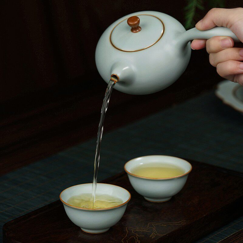 汝窑侧把壶单壶原矿冰裂釉陶瓷景德镇茶壶泡茶家用简约青瓷唐羽壶