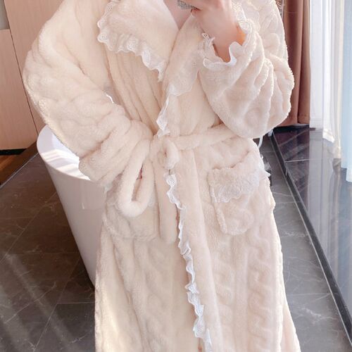 2021年新款睡袍女秋冬季甜美性感珊瑚绒加厚长款睡衣冬浴袍居家服