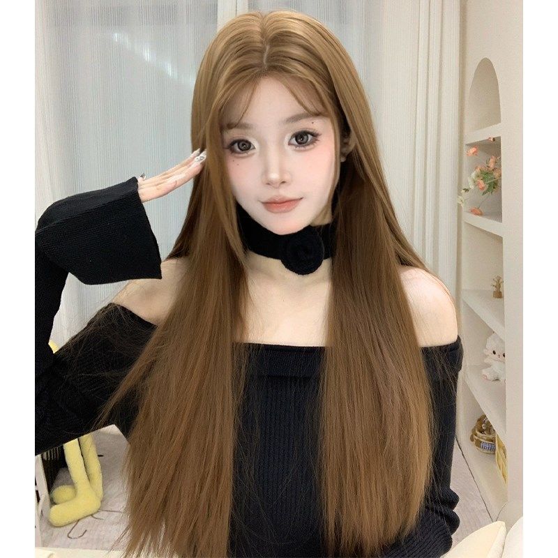 束朵假发蕾丝女中分刘海长直发lolita修脸网红jk全头套